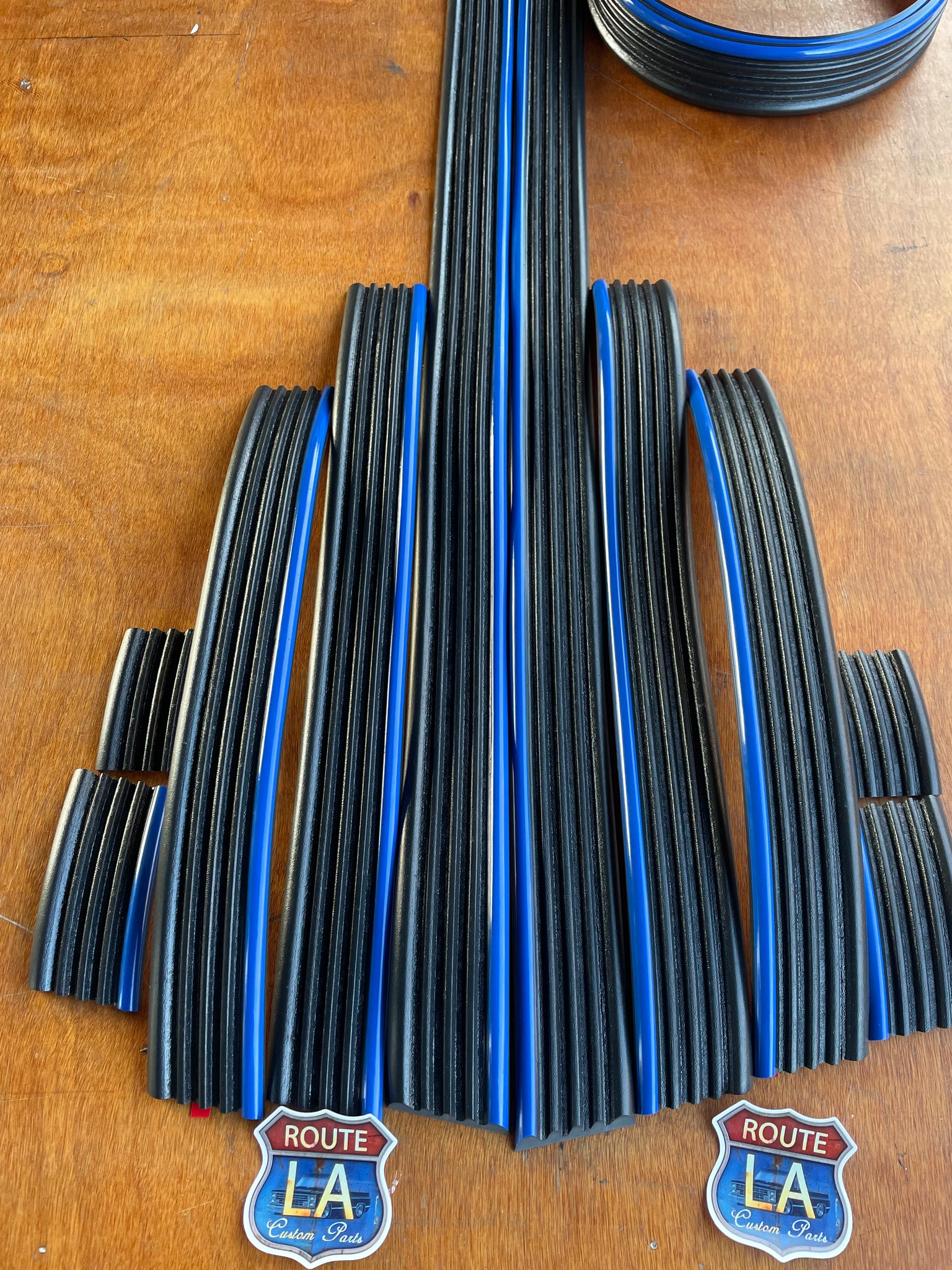 Pre cut set of body side moldings with Custom top blue stripe for Chevrolet / GMC OBS