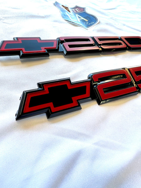 Chevrolet 2500 Custom RED door emblem with buckles