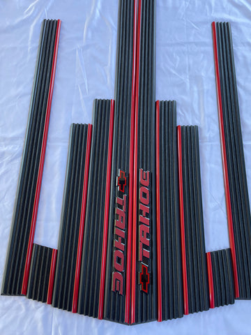 Pre cut set of body side moldings for Tahoe / Yukon (Red top stripe, 400SS style)