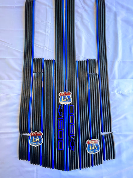 Pre cut set of body side moldings with Custom top blue stripe for Chevrolet / GMC OBS