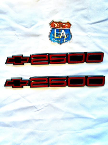 Chevrolet 2500 Custom RED door emblem with buckles