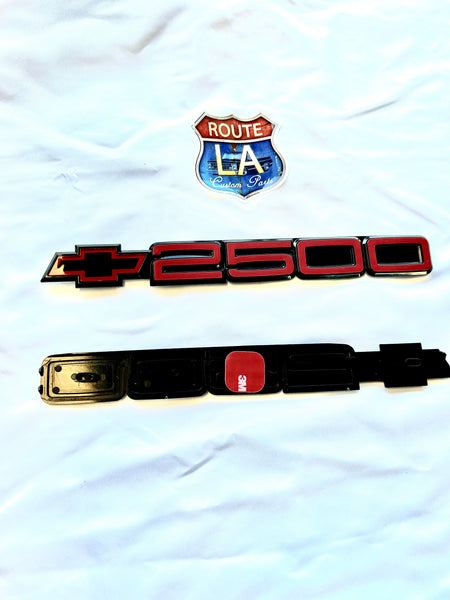 Chevrolet 2500 Custom RED door emblem with buckles