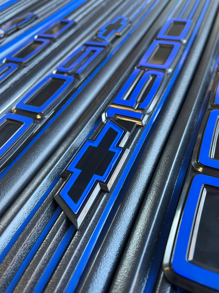 Pre cut set of body side moldings with Custom blue strips for Chevrolet / GMC OBS